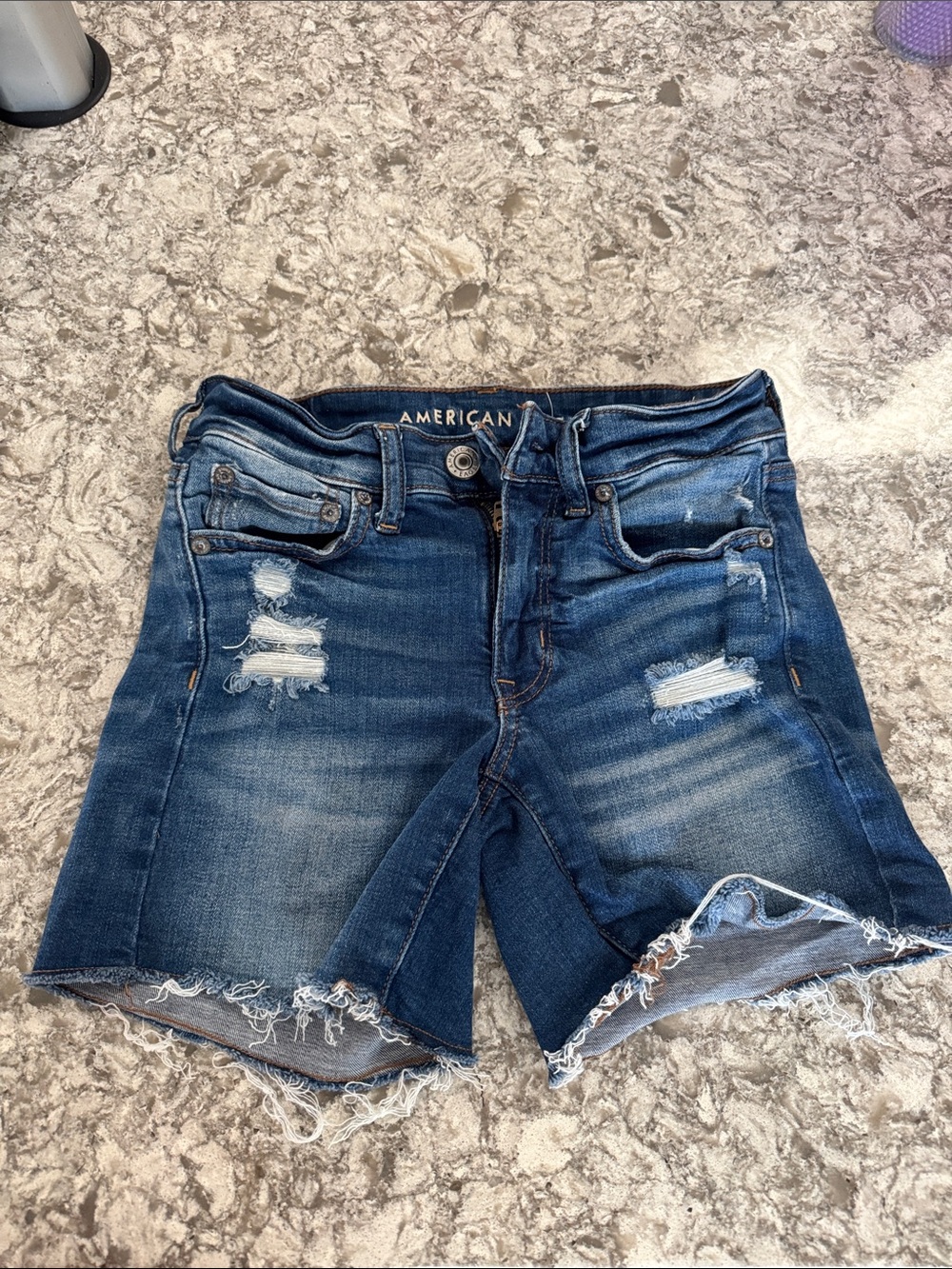 American Eagle Outfitters Dark Blue Distressed Denim Cutoff Shorts